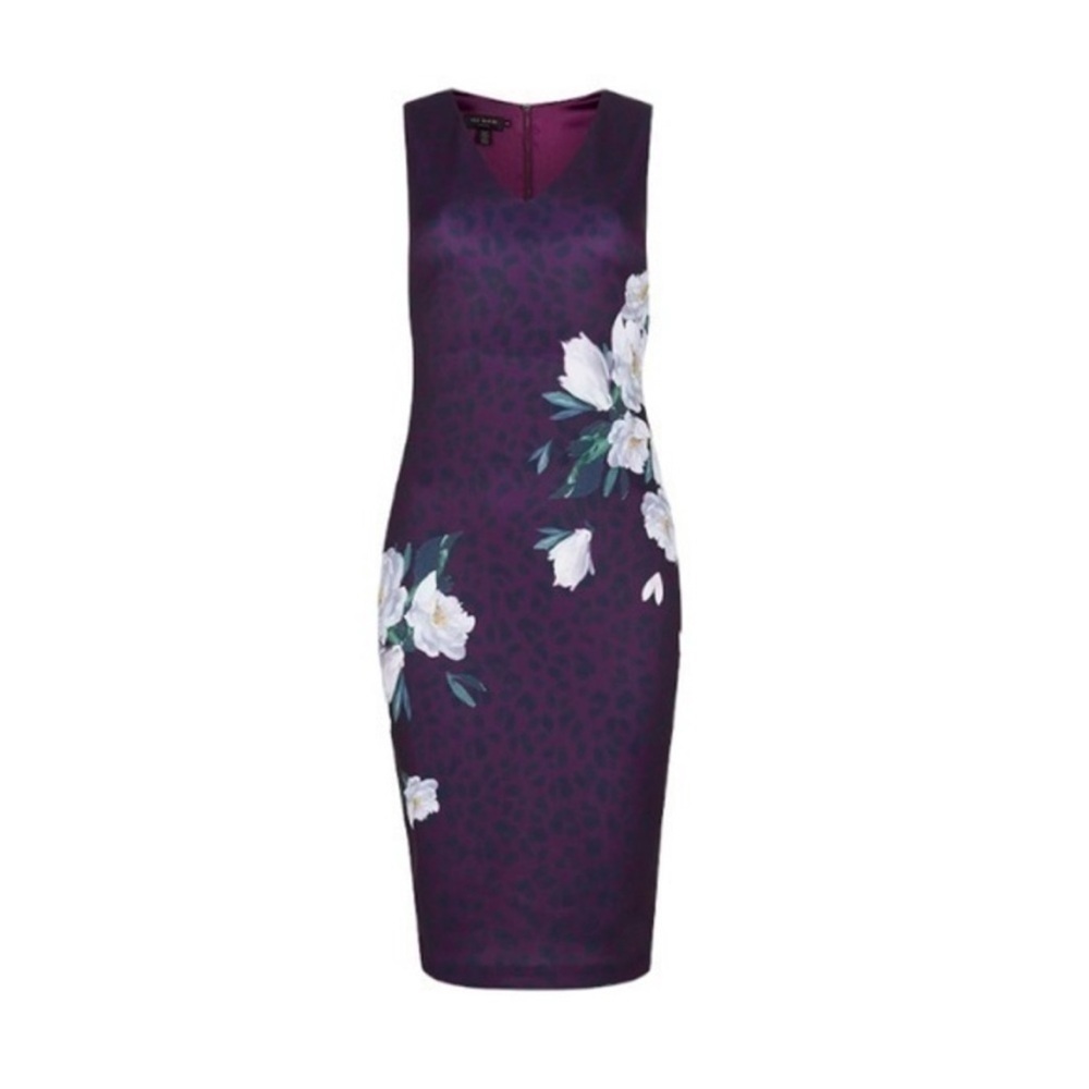 Ted Baker Toriiy Wilderness Print V Neck Sheath Bodycon Dress 0 US 2